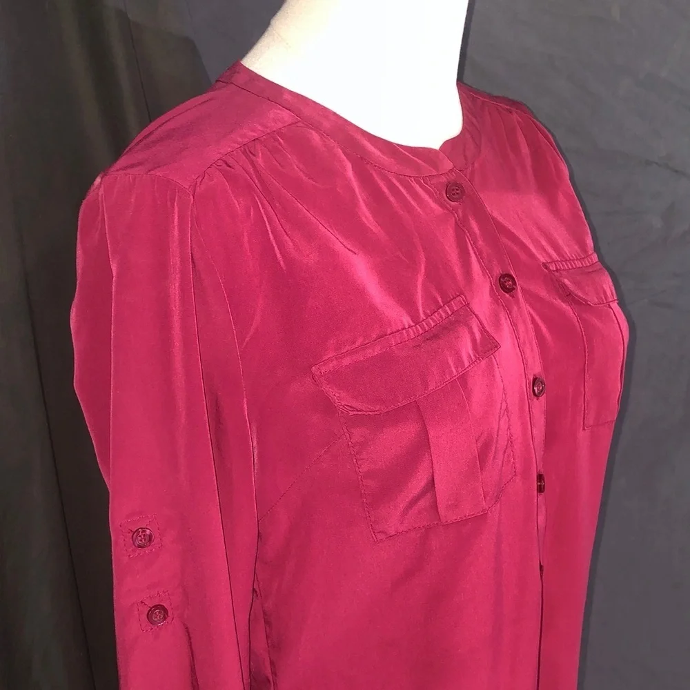 80’s Women's Dark Hot Pink Button-Up Blouse Size Small - Picture 2 of 16